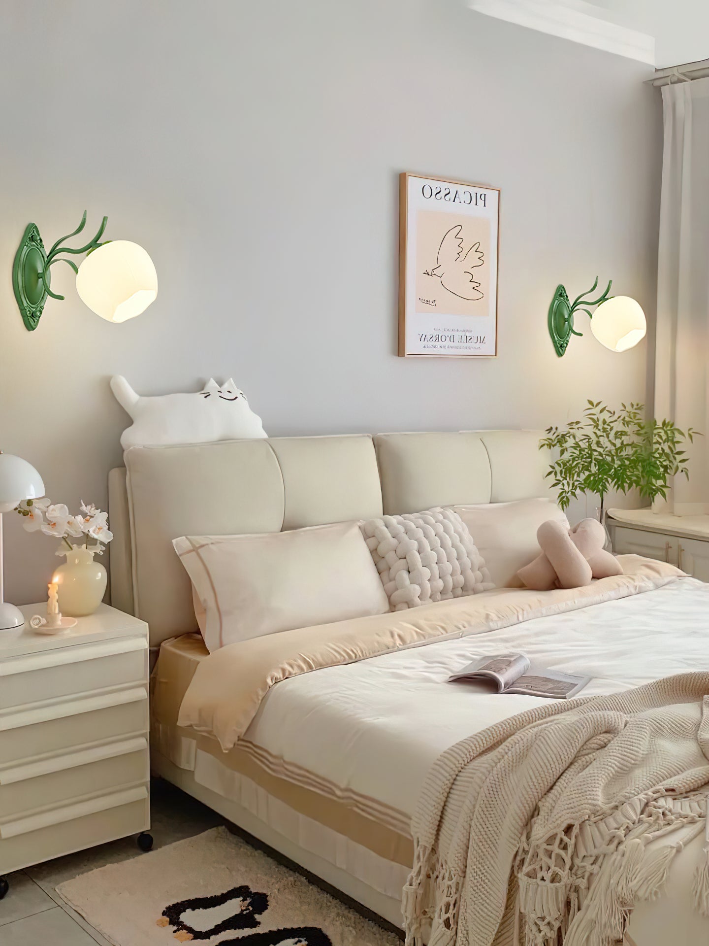 Lámpara de Pared Floral de Vidrio Verde y Blanco con Diseño Elegante y Funcional - Aplique Pared Moderno para Decoración Interior 4
