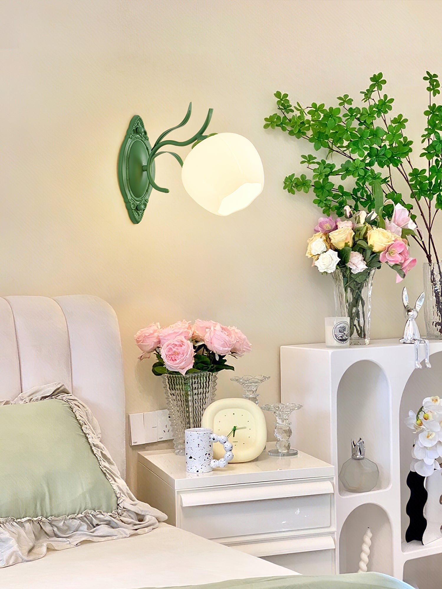 Lámpara de Pared Floral de Vidrio Verde y Blanco con Diseño Elegante y Funcional - Aplique Pared Moderno para Decoración Interior 8
