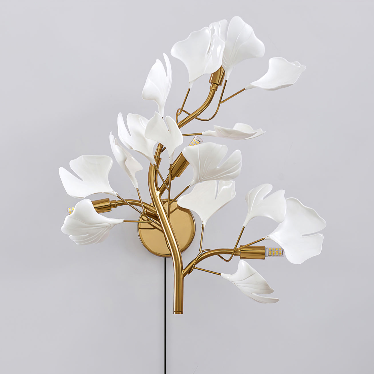 Lámpara de Pared Ginkgo Neiman con Diseño Orgánico y Luz Ambiental - Oro y Blanco 0