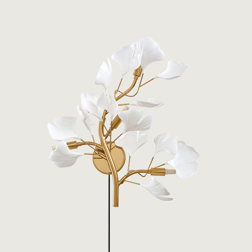 Lámpara de Pared Ginkgo Neiman con Diseño Orgánico y Luz Ambiental - Oro y Blanco 1