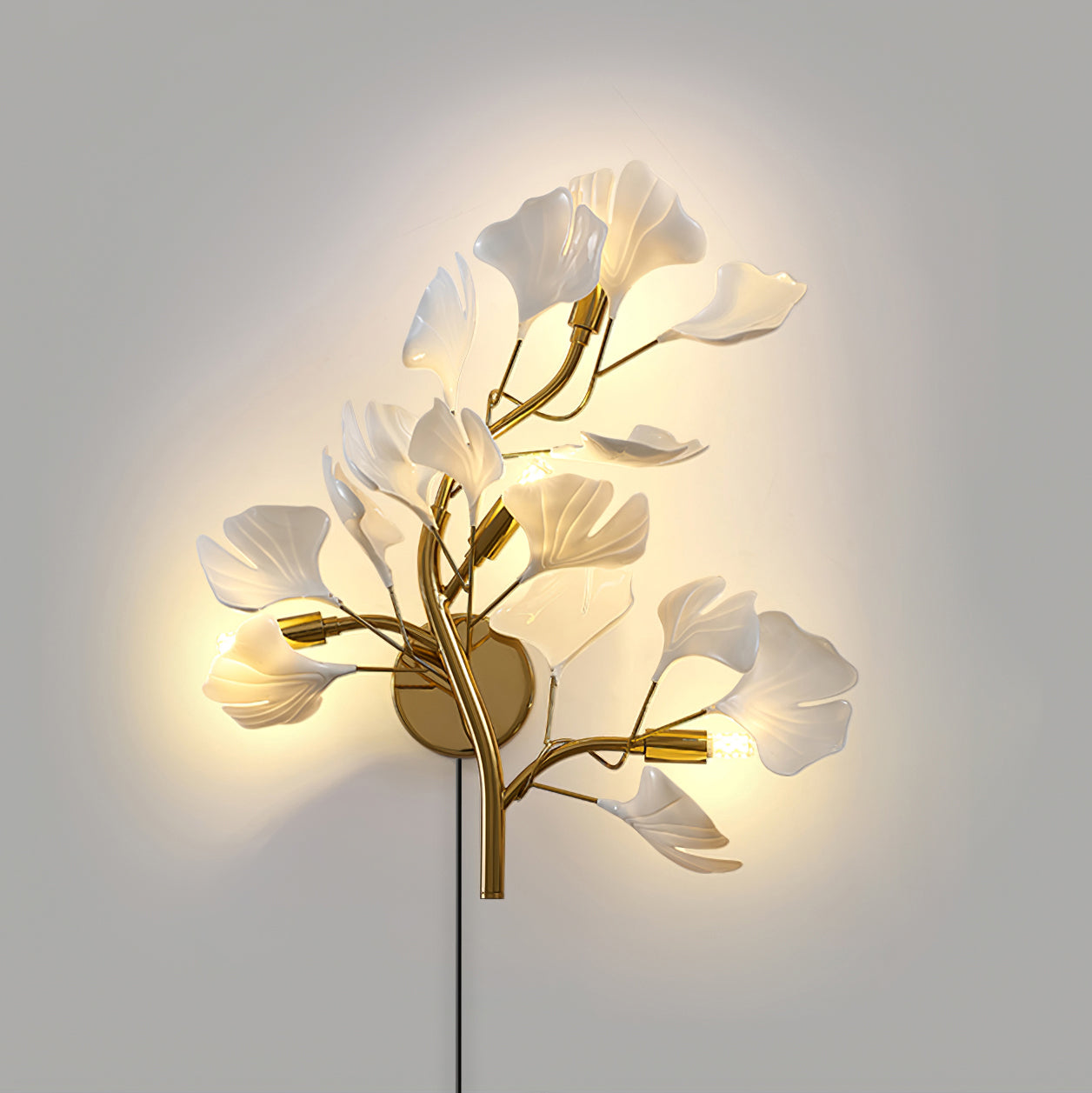 Lámpara de Pared Ginkgo Neiman con Diseño Orgánico y Luz Ambiental - Oro y Blanco 8