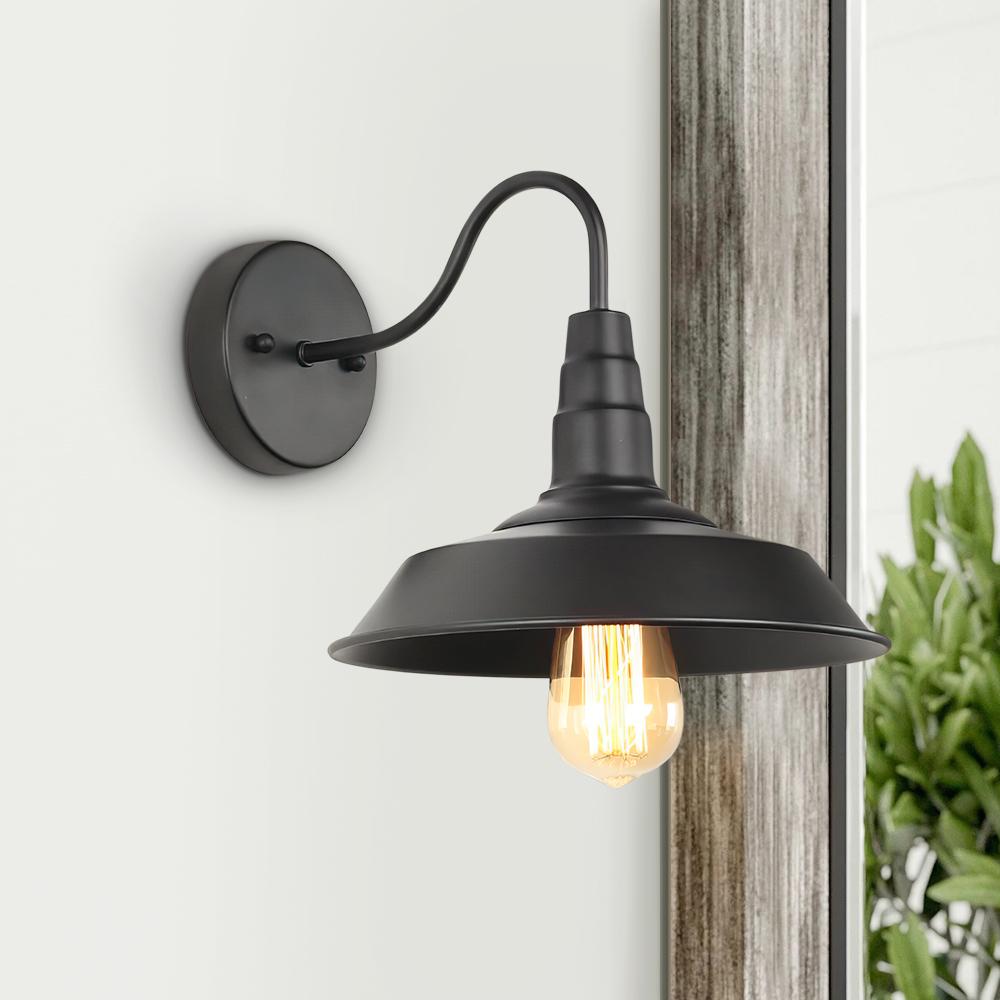 Lámpara de Pared Industrial Negra con Soporte Curvo y Base E26/E27 - Aplique Pared Estilo Moderno y Elegante 0
