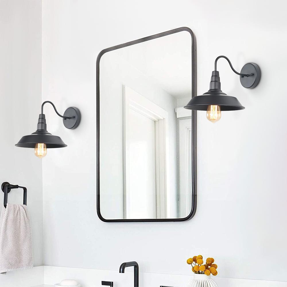 Lámpara de Pared Industrial Negra con Soporte Curvo y Base E26/E27 - Aplique Pared Estilo Moderno y Elegante 1