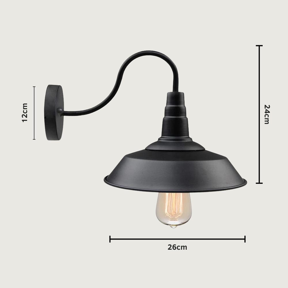 Ormari - Lámpara de Pared Industrial Negra con Soporte Curvo y Base E26/E27 - Aplique Pared Estilo Moderno y Elegante
