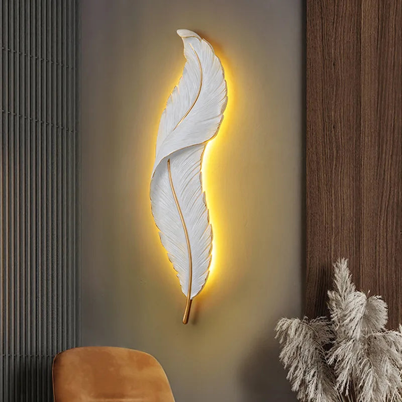 Lámpara de Pared Moderna con Detalles de Pluma en Color Blanco – Diseño Elegante y Atmosfera Acogedora 2