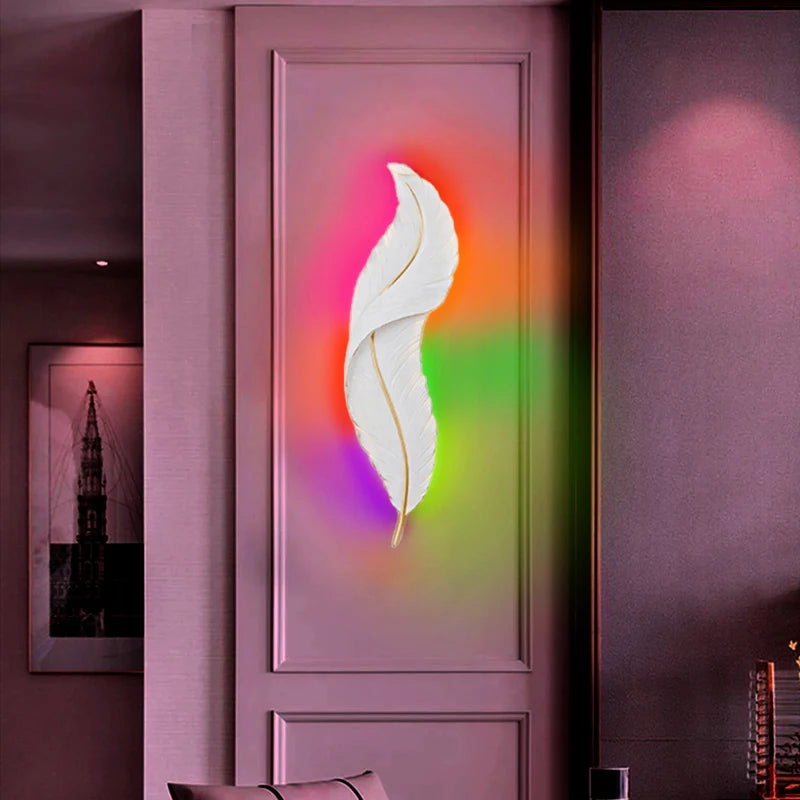 Lámpara de Pared Moderna con Detalles de Pluma en Color Blanco – Diseño Elegante y Atmosfera Acogedora 3