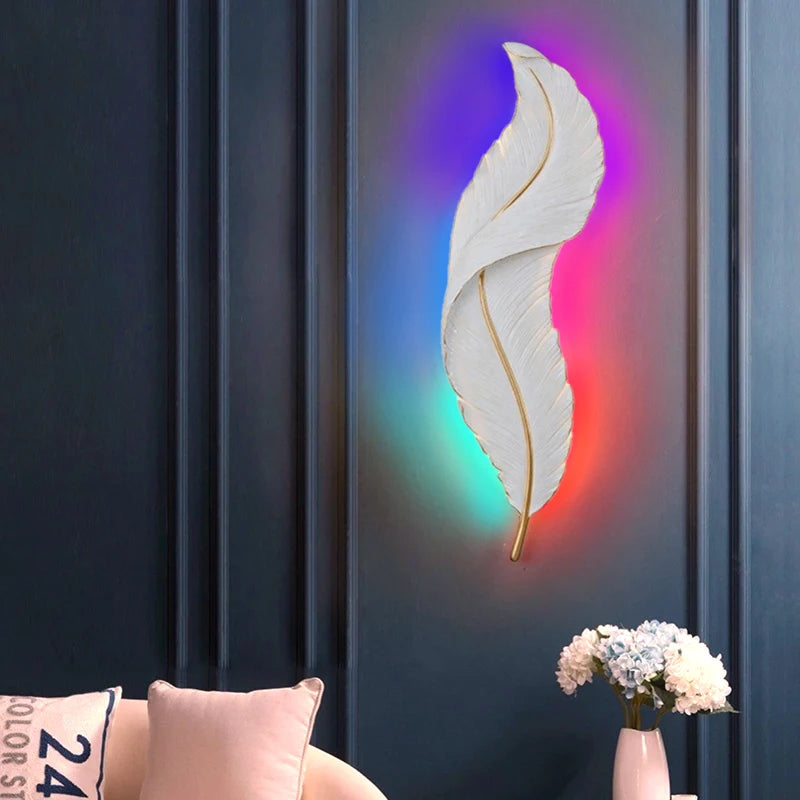 Lámpara de Pared Moderna con Detalles de Pluma en Color Blanco – Diseño Elegante y Atmosfera Acogedora 5