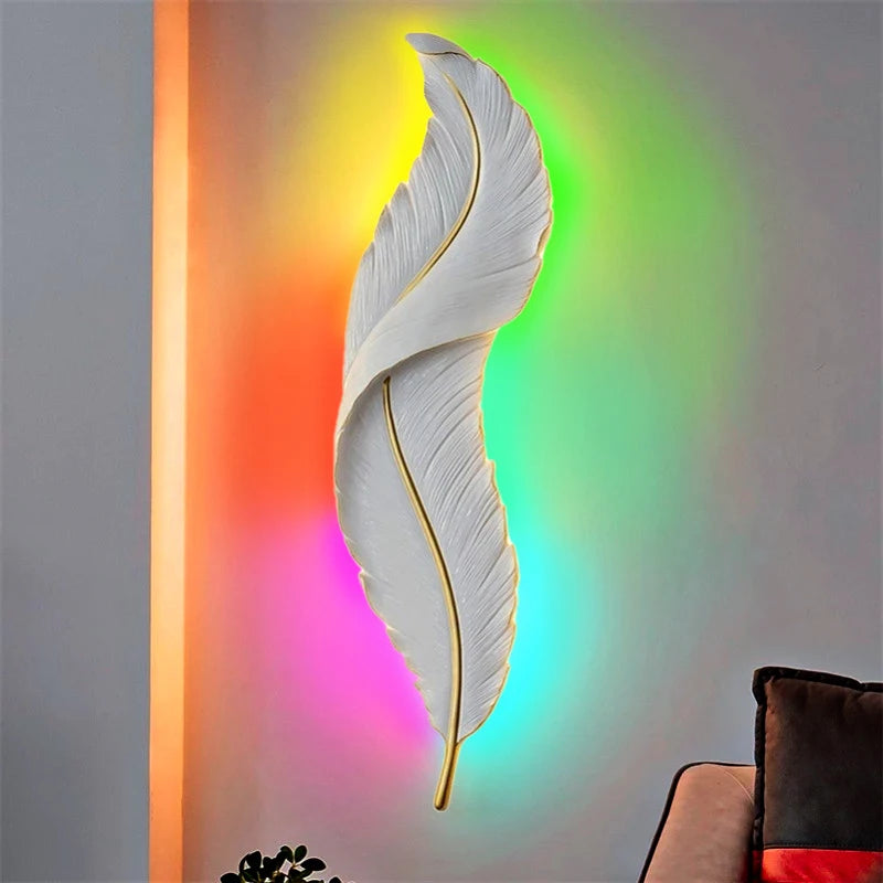 Lámpara de Pared Moderna con Detalles de Pluma en Color Blanco – Diseño Elegante y Atmosfera Acogedora 7