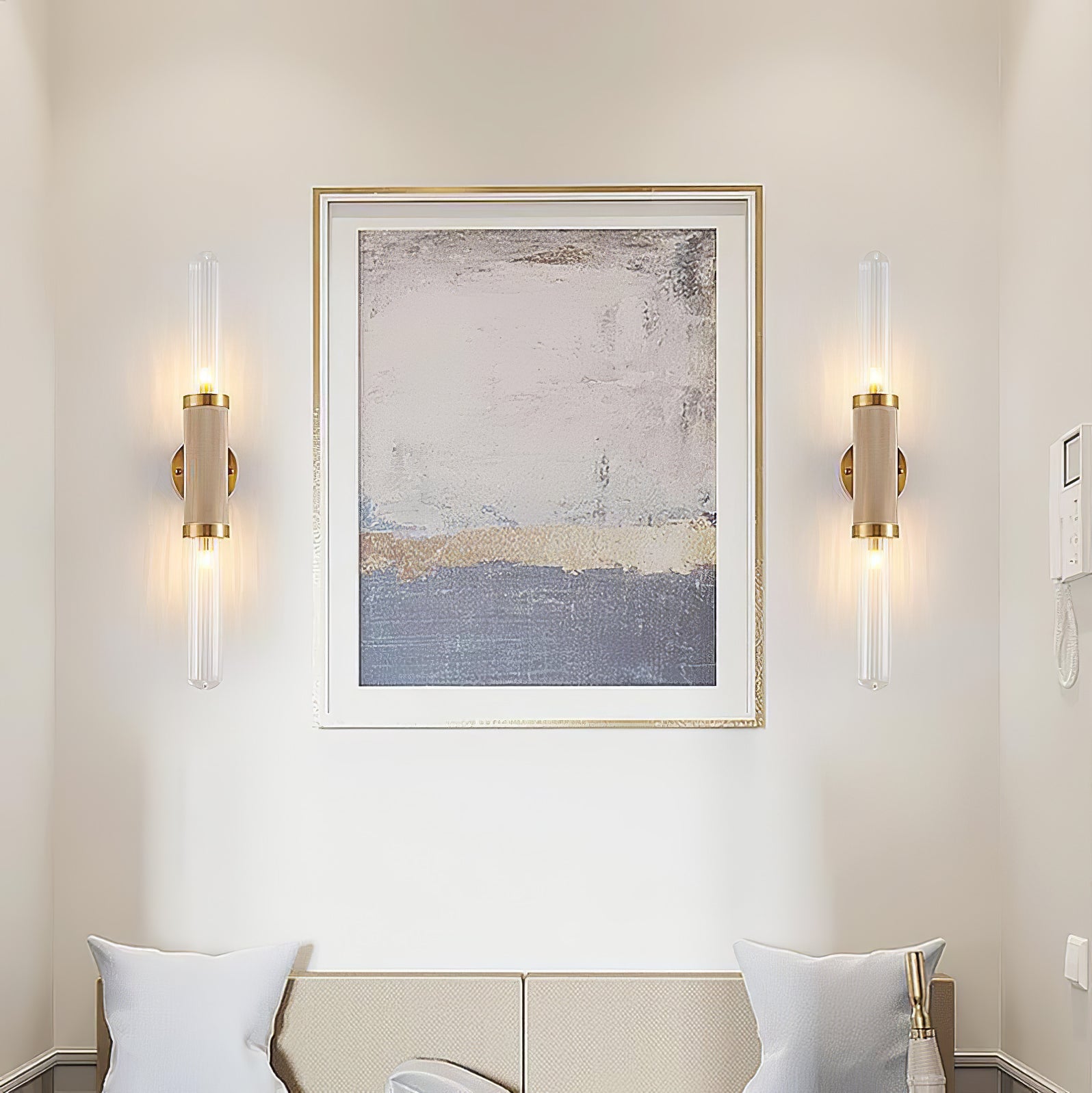 Lámpara de Pared Moderna en Oro con Pantalla de Vidrio – Aplique Pared Elegante para Interiores, Tamaño Doble 18cm x 90cm 2
