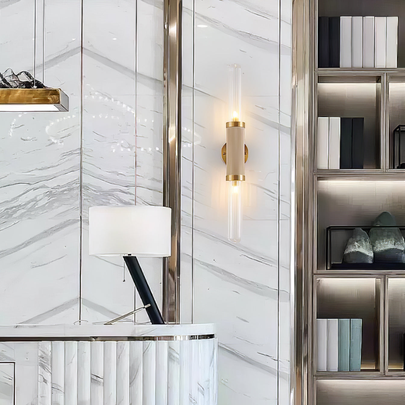 Lámpara de Pared Moderna en Oro con Pantalla de Vidrio – Aplique Pared Elegante para Interiores, Tamaño Doble 18cm x 90cm 7