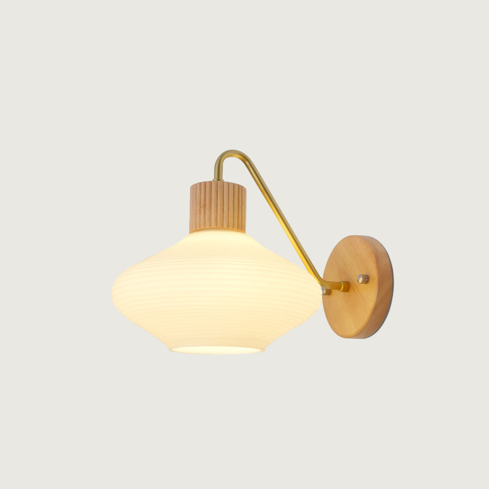 Lámpara de Pared Nórdica Minimalista de Madera con Pantalla de Vidrio Blanco para Lectura 0