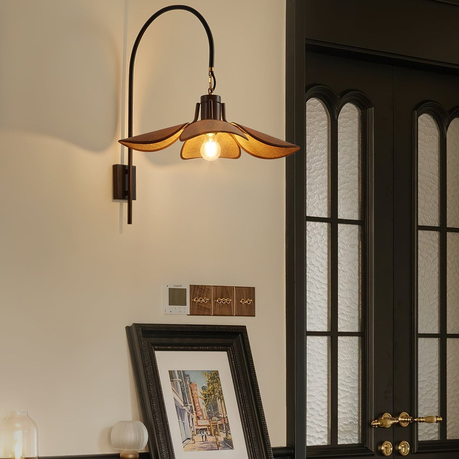 Lámpara de Pared Petal Bloom Elegante de Metal y Tela de Lino – Aplique Pared con Luz Ambiental y Diseño Natural 8