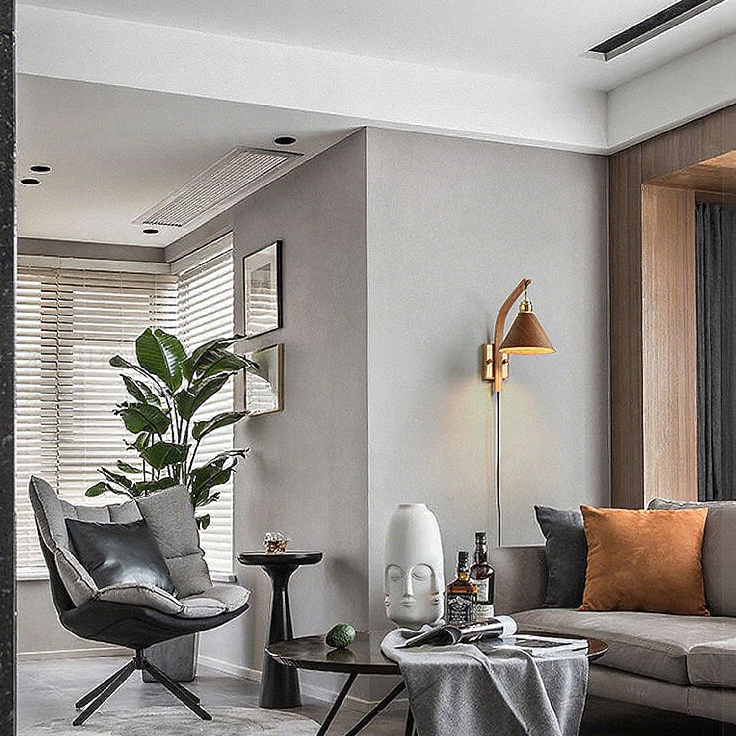 Lámpara de Pared Plug In de Madera con Diseño Moderno y Luz Cálida 3