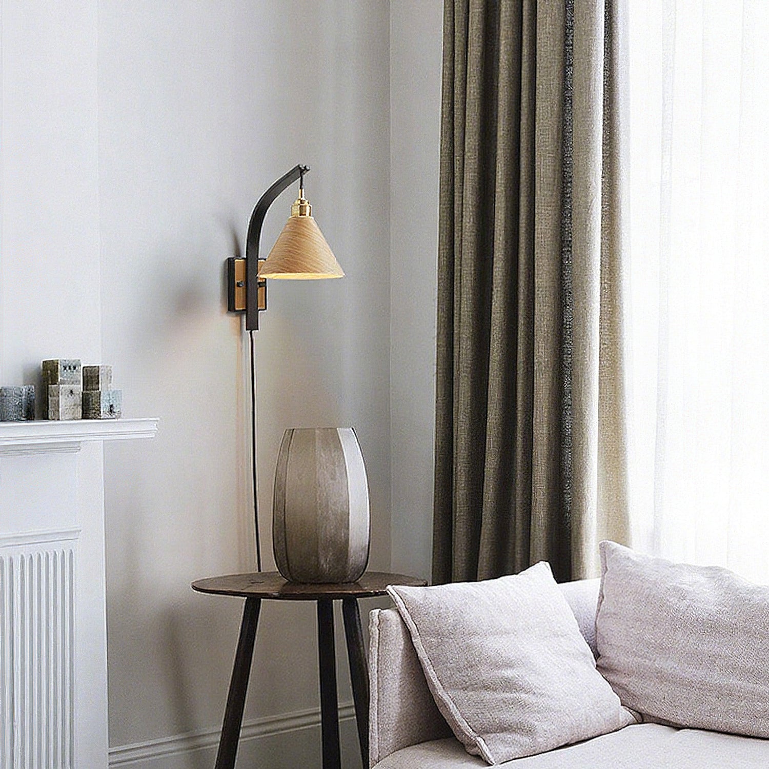 Lámpara de Pared Plug In de Madera con Diseño Moderno y Luz Cálida 4
