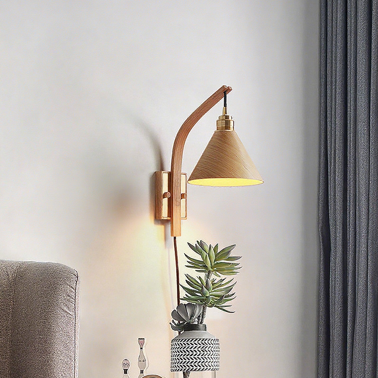 Lámpara de Pared Plug In de Madera con Diseño Moderno y Luz Cálida 6