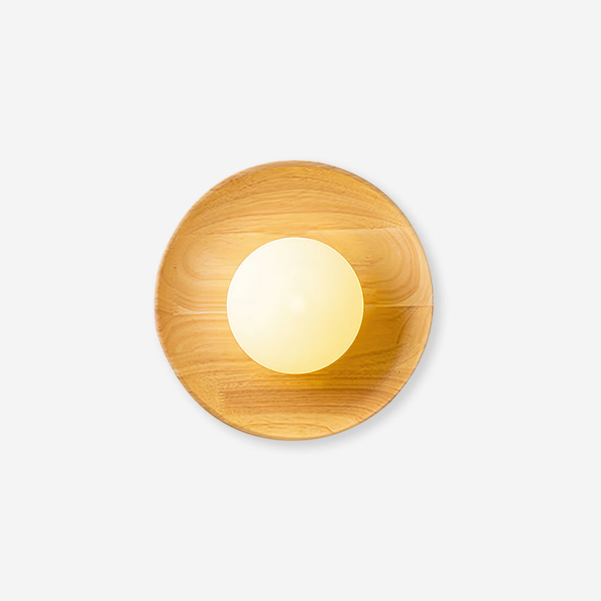 Lámpara de Pared Redonda de Madera con Difusor de Cristal – Iluminación Moderna para Interiores 1