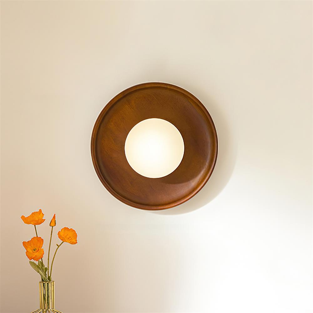 Lámpara de Pared Redonda de Madera con Difusor de Cristal – Iluminación Moderna para Interiores 10