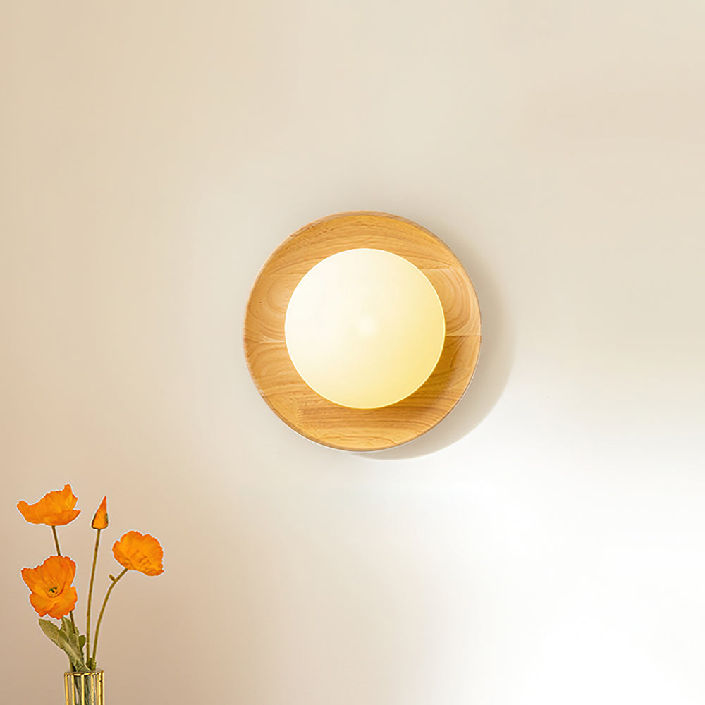 Lámpara de Pared Redonda de Madera con Difusor de Cristal – Iluminación Moderna para Interiores 8