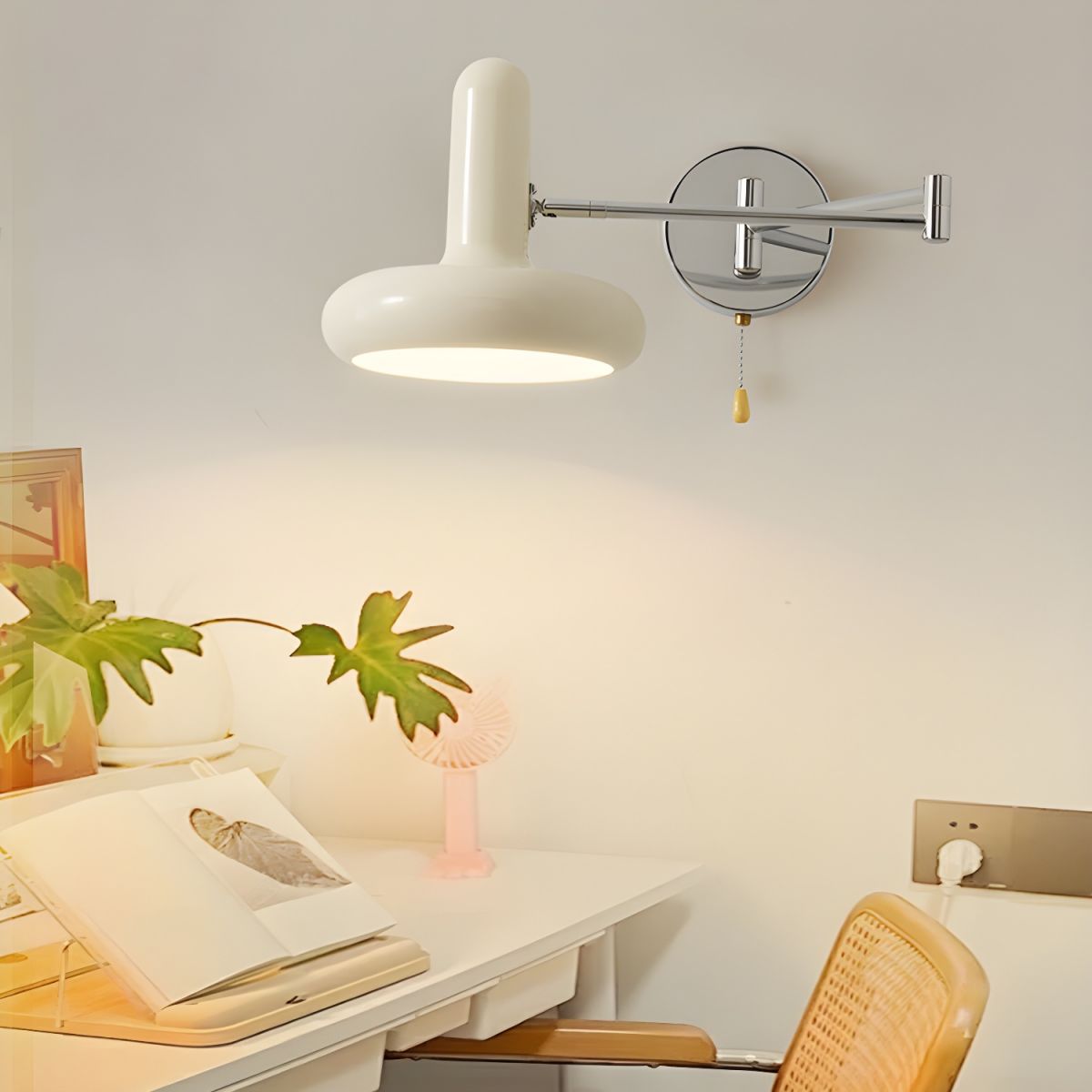 Lámpara de Pared Retro Ajustable con Brazo Móvil de Metal - Aplique Pared Estilo Bauhaus en Color Blanco 0