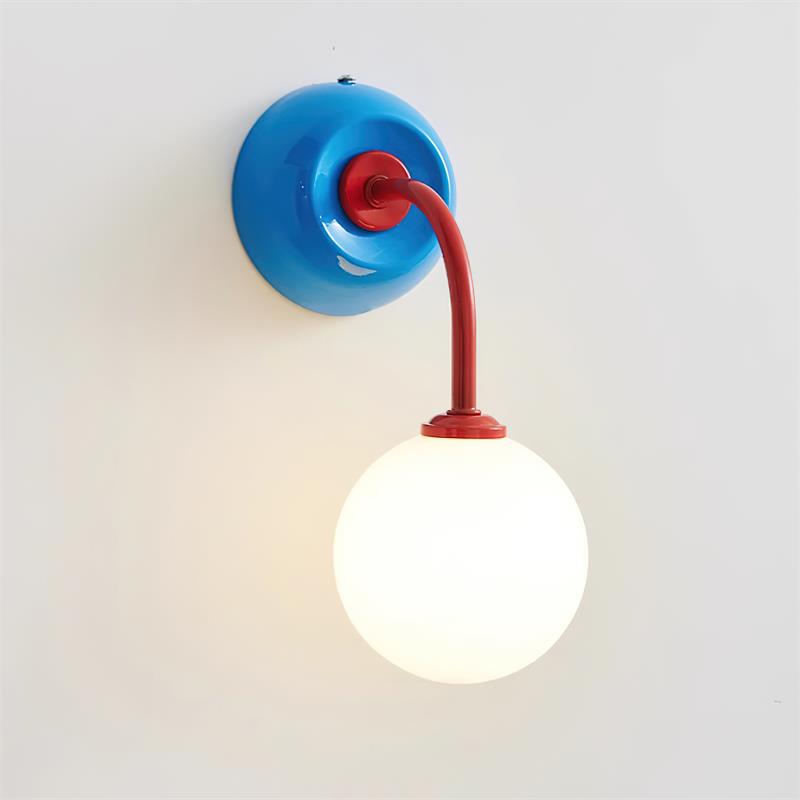 Lámpara de Pared Retro con Pantalla de Cristal y Brazo Curvo – Disponible en Rojo, Beige y Azul 0