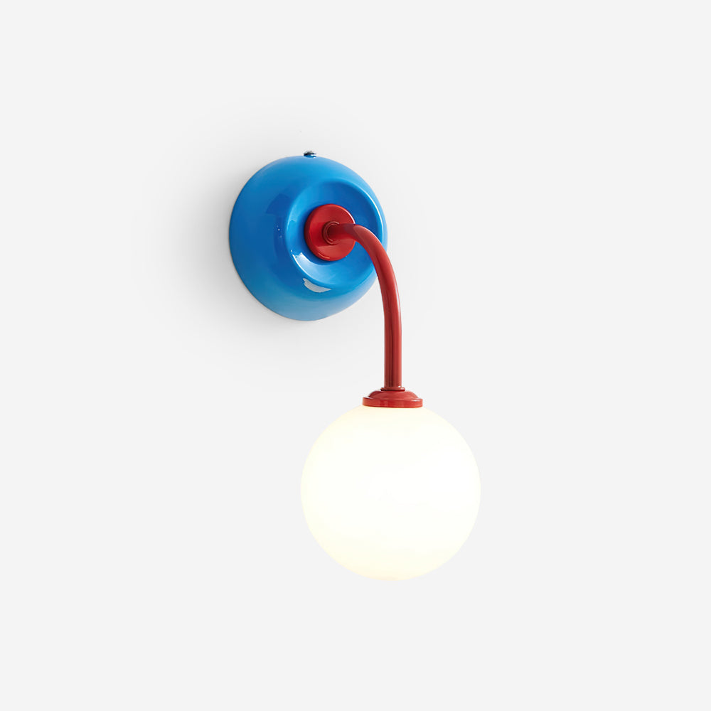 Lámpara de Pared Retro con Pantalla de Cristal y Brazo Curvo – Disponible en Rojo, Beige y Azul 1
