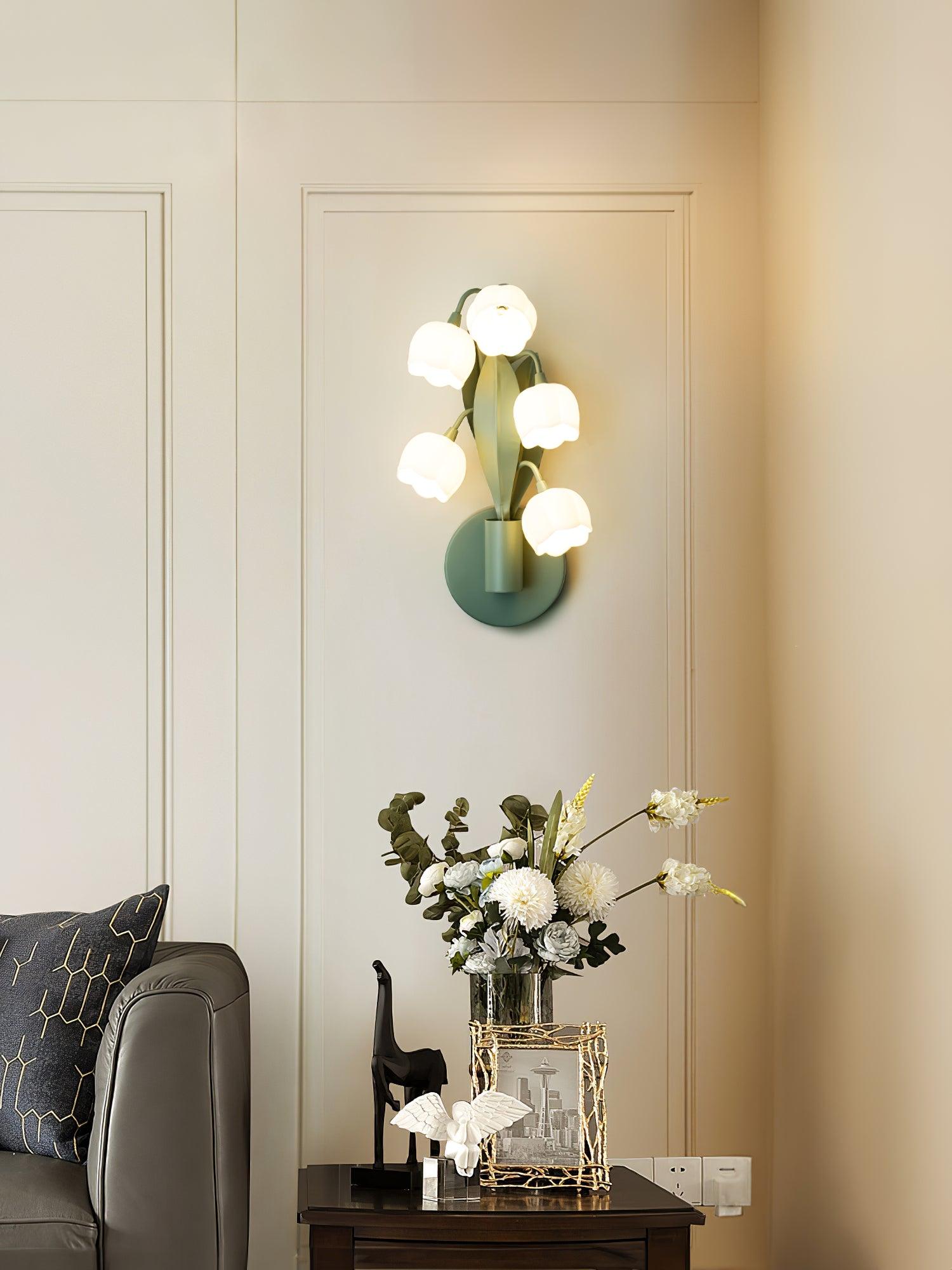 Lámpara de Pared Sara Orquídea con Hojas Verdes, Aplique de Pared Moderno, Luz Regulable para Interiores y Exteriores 4