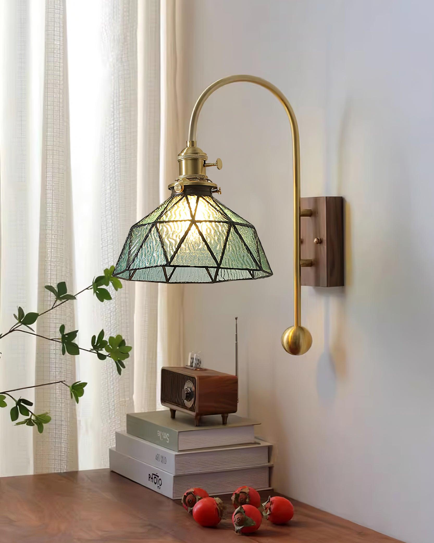 Lámpara de Pared Tiffany Japonesa de Latón y Vidrio, Aplique Pared Elegante para Interiores y Exteriores, Tamaños Variados 7
