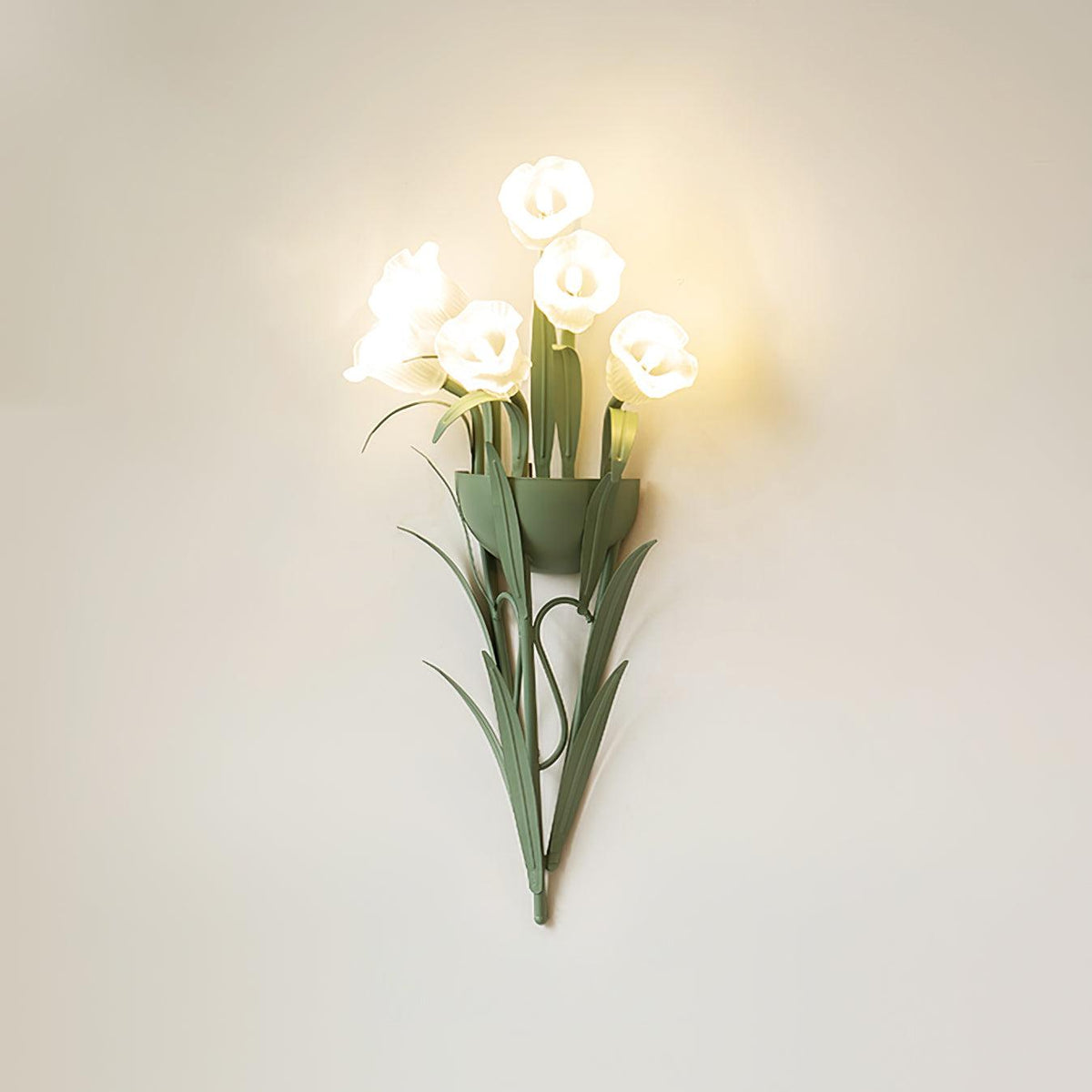 Noryn - Lámpara de Pared - Verde y Blanco - Diseño Vintage y Acabado - Ramo de Flores