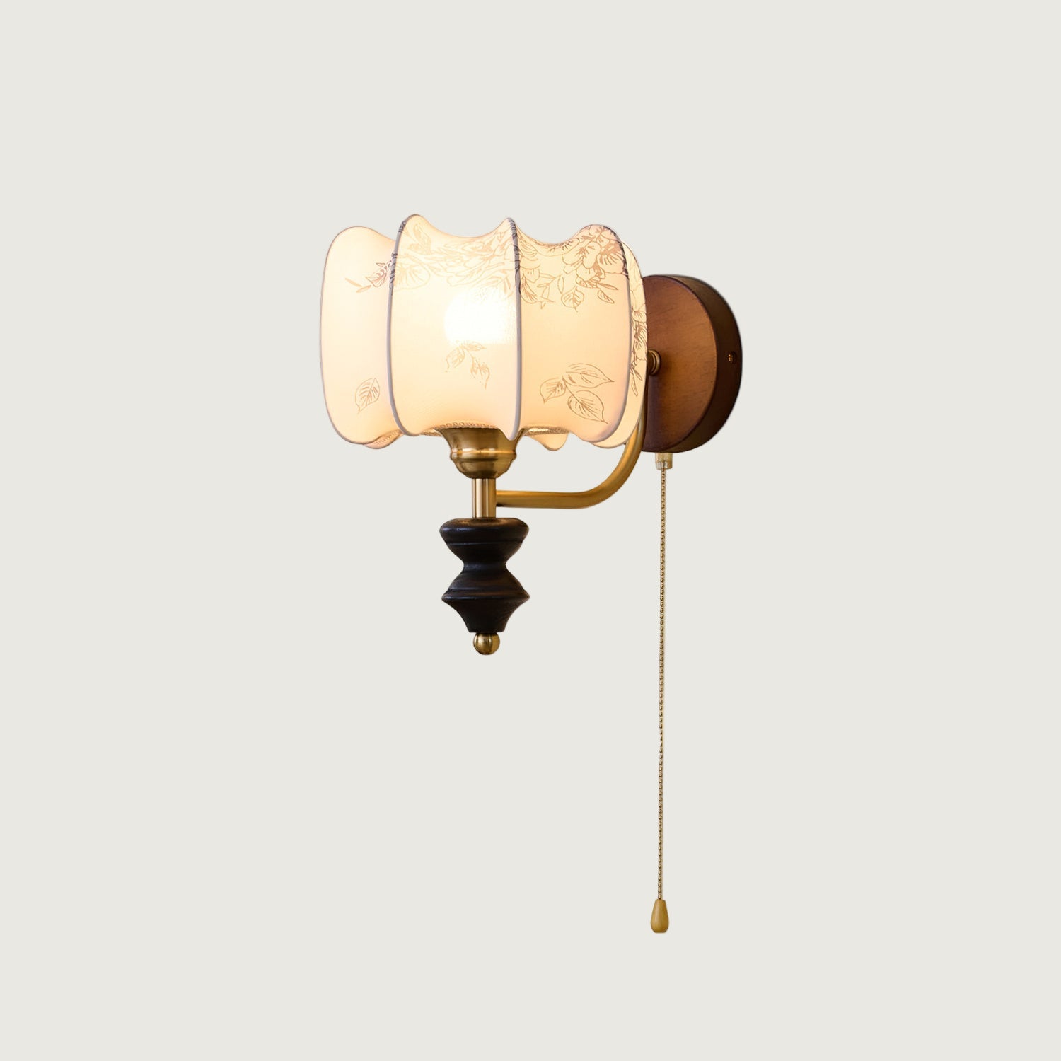 Lámpara de Pared Vintage Celine de Madera Natural con Pantalla de Tela 1