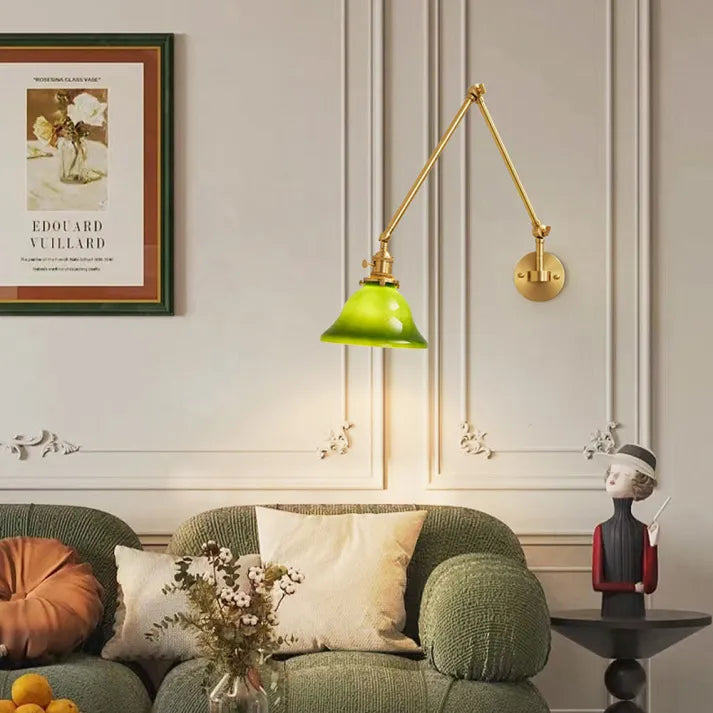 Lámpara de Pared Vintage Verde Ajustable con Brazo Móvil de Cristal 3