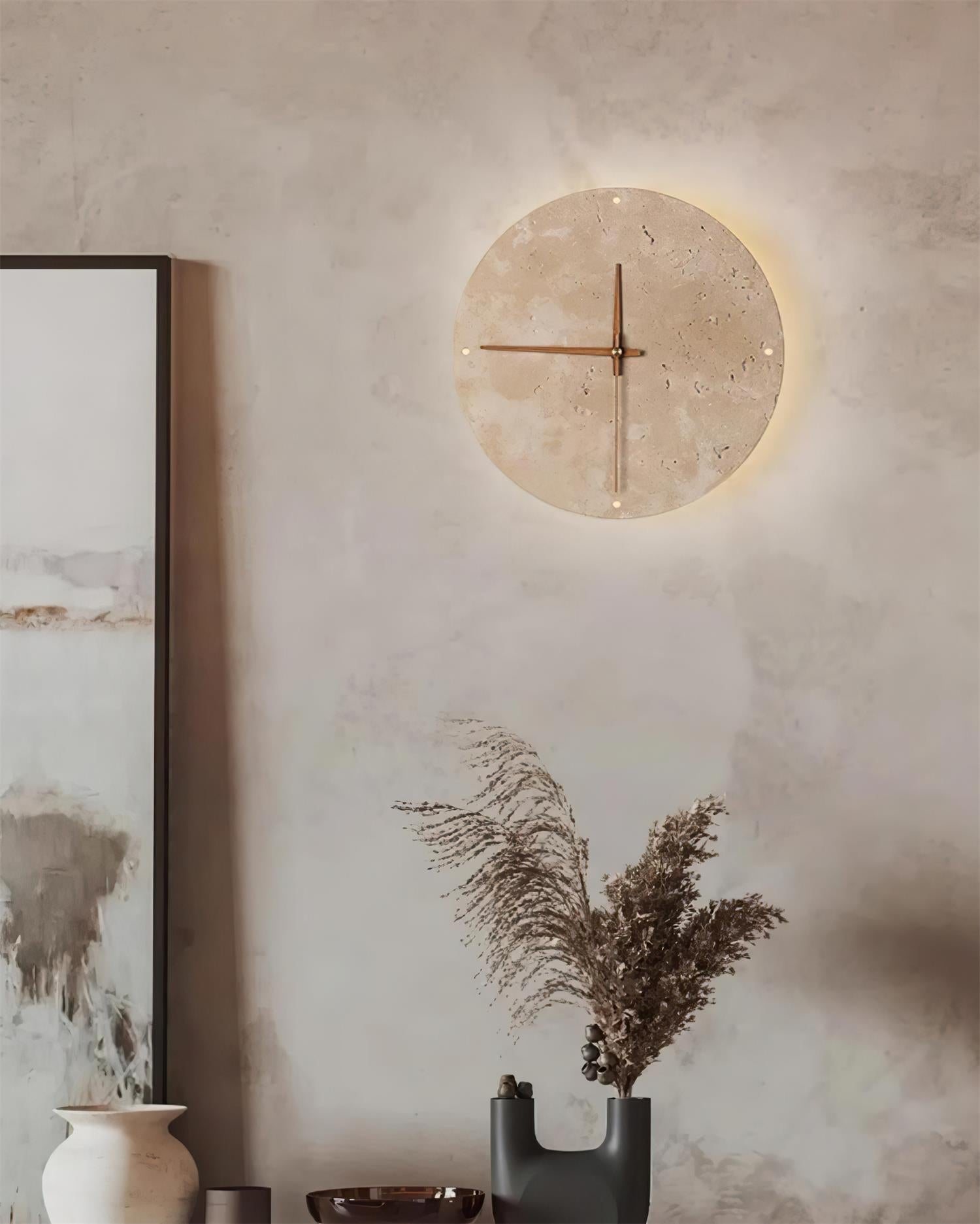 Lámpara de Pared con Reloj de Travertino Beige – Diseño Minimalista y Luz LED Integrada 5