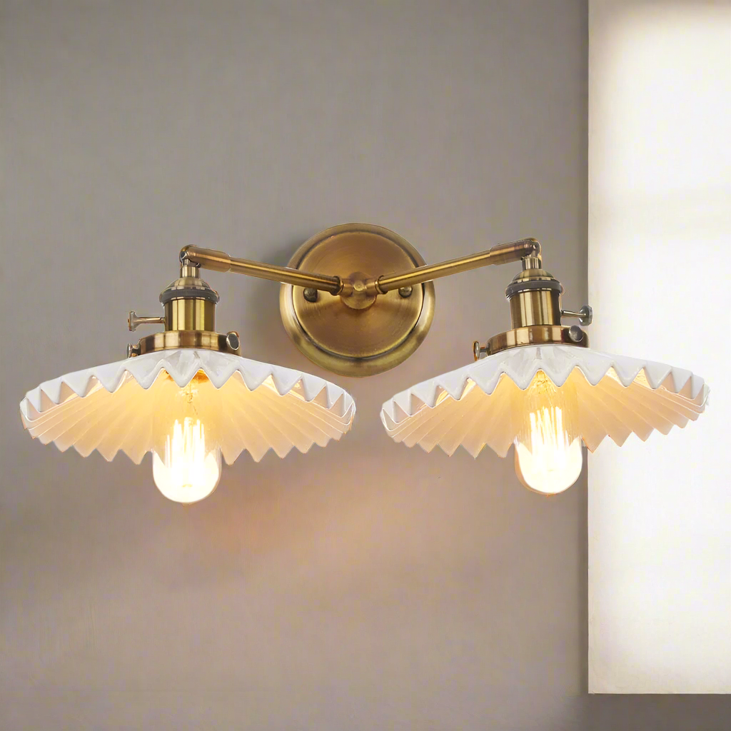 Lámpara de Pared de Cerámica Antiguo con Doble Cabeza - Acabado en Oro 1
