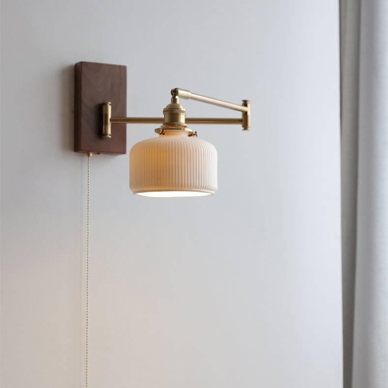 Lámpara de Pared de Cerámica y Madera, Aplique Pared Moderno, Iluminación Elegante para Hogar, E26/E27, 60W 1