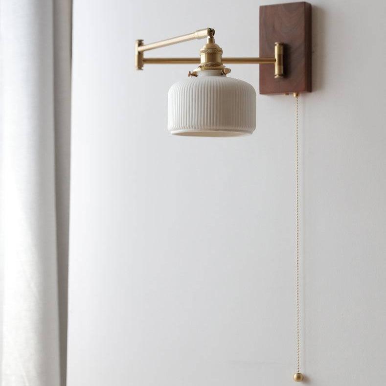 Lámpara de Pared de Cerámica y Madera, Aplique Pared Moderno, Iluminación Elegante para Hogar, E26/E27, 60W 2