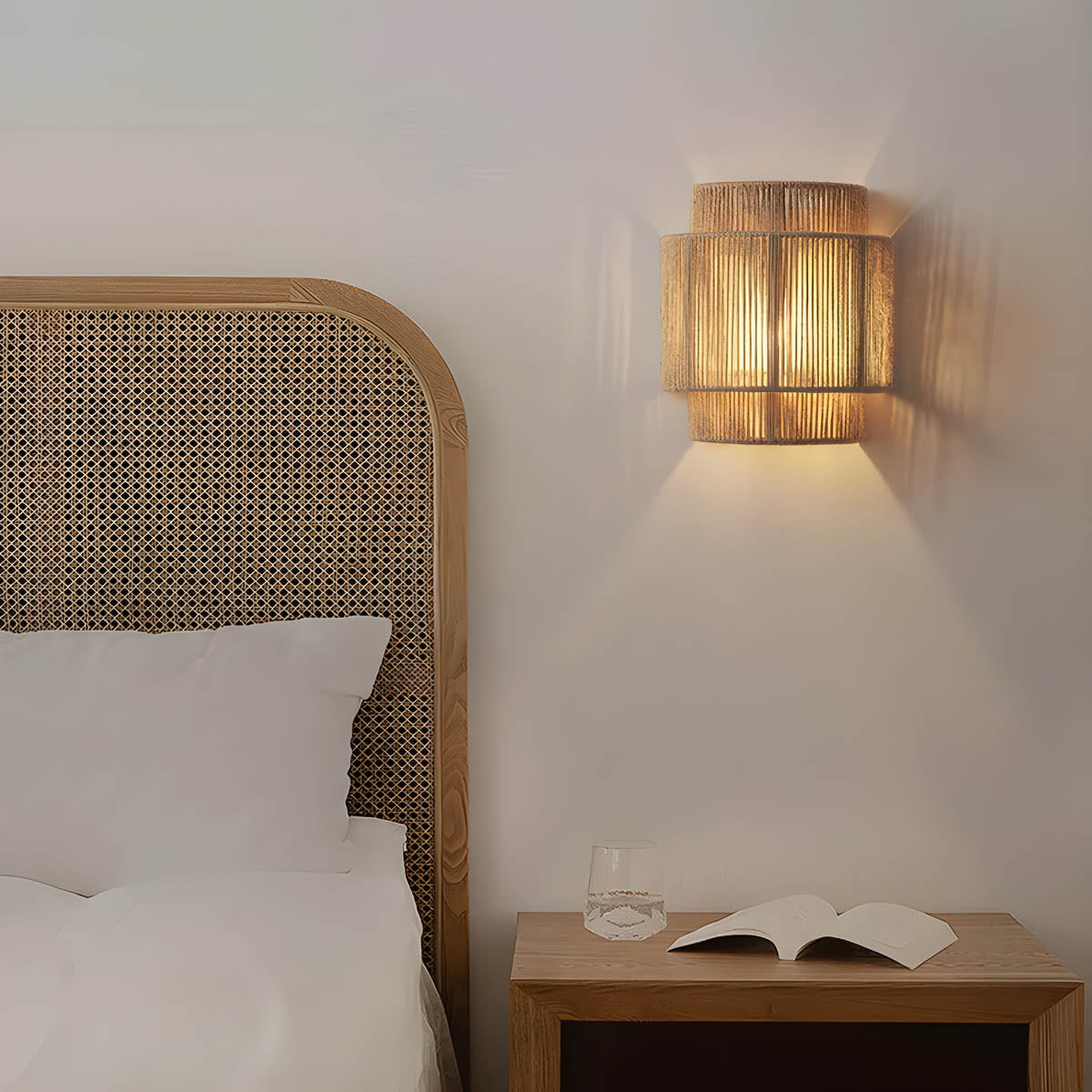 Lámpara de Pared de Cuerda Natural, Aplique de Pared con Iluminación Cálida y Acogedora, 10x9 Pulgadas, LED E27 0