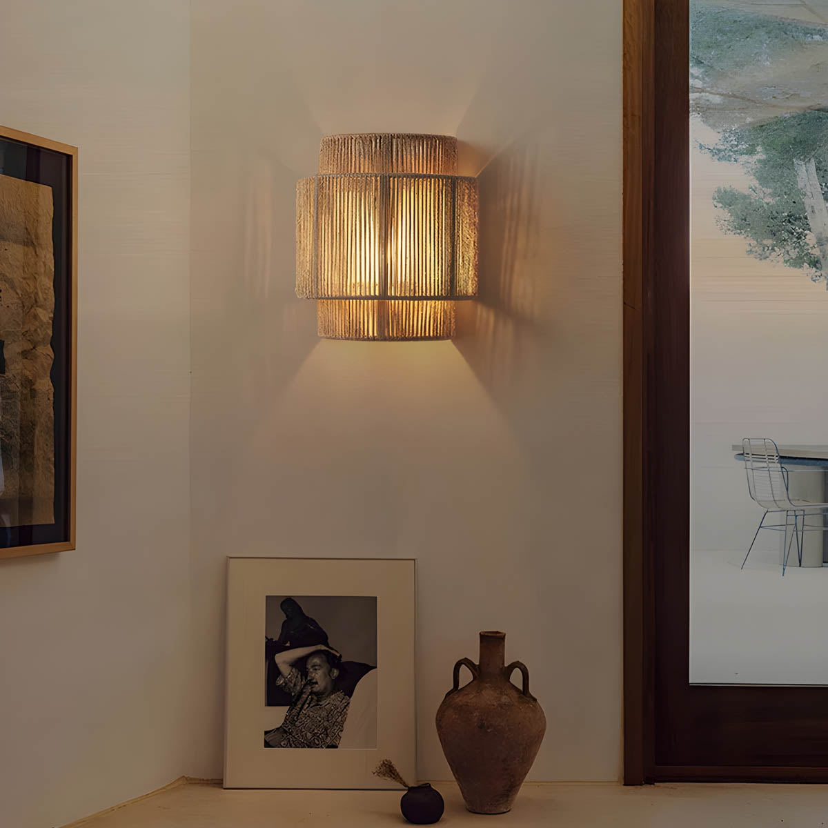 Lámpara de Pared de Cuerda Natural, Aplique de Pared con Iluminación Cálida y Acogedora, 10x9 Pulgadas, LED E27 1