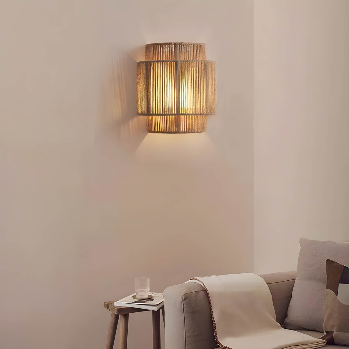 Lámpara de Pared de Cuerda Natural, Aplique de Pared con Iluminación Cálida y Acogedora, 10x9 Pulgadas, LED E27 2