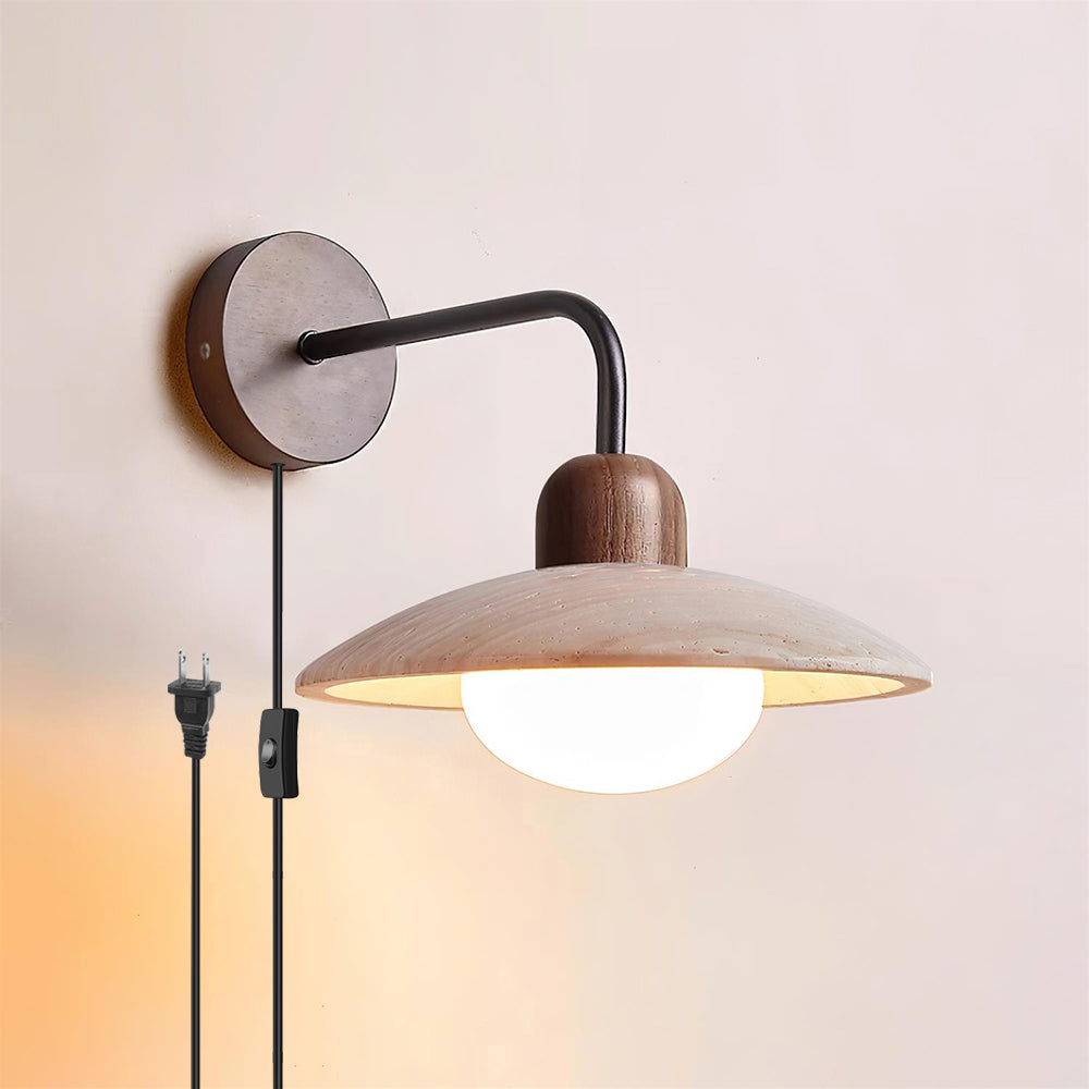 Civen - Lámpara de Pared de Diseño Moderno con Pantalla de Travertino Amarillo y Base de Madera