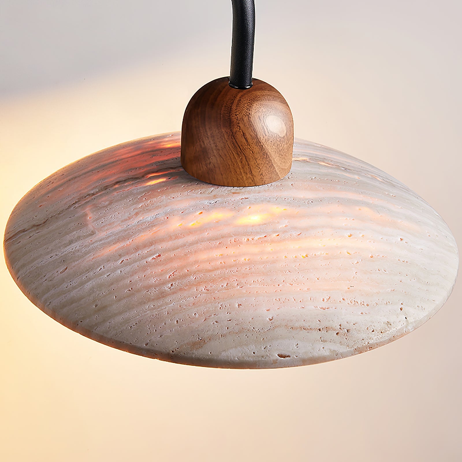 Lámpara de Pared de Diseño Moderno con Pantalla de Travertino Amarillo y Base de Madera 8