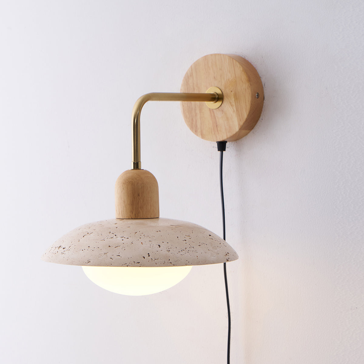 Lámpara de Pared de Diseño Moderno con Pantalla de Travertino Amarillo y Base de Madera 9