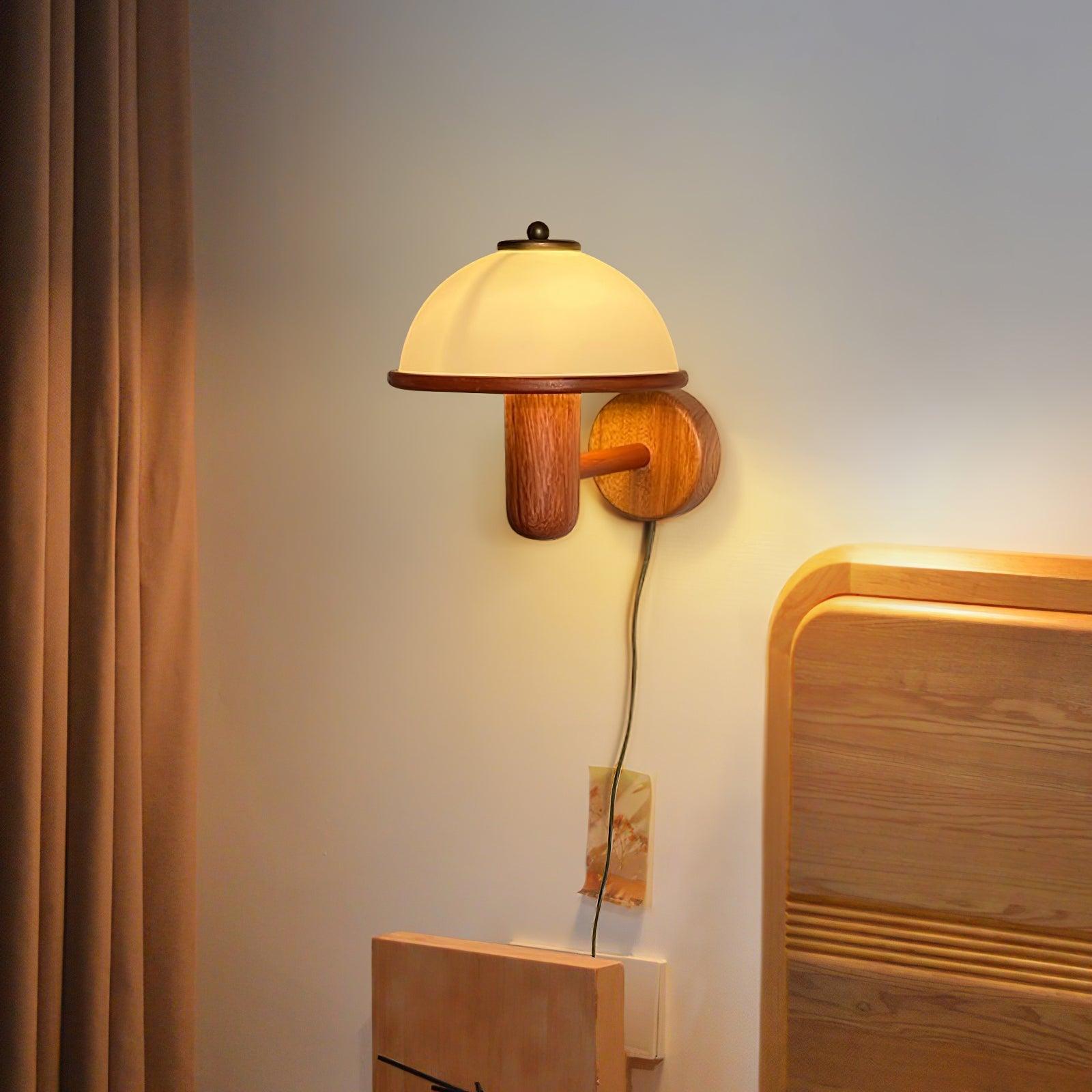 Lámpara de Pared de Madera de Roble con Pantalla Blanca - Aplique Pared Elegante para Iluminación Acogedora en Salón o Dormitorio 0