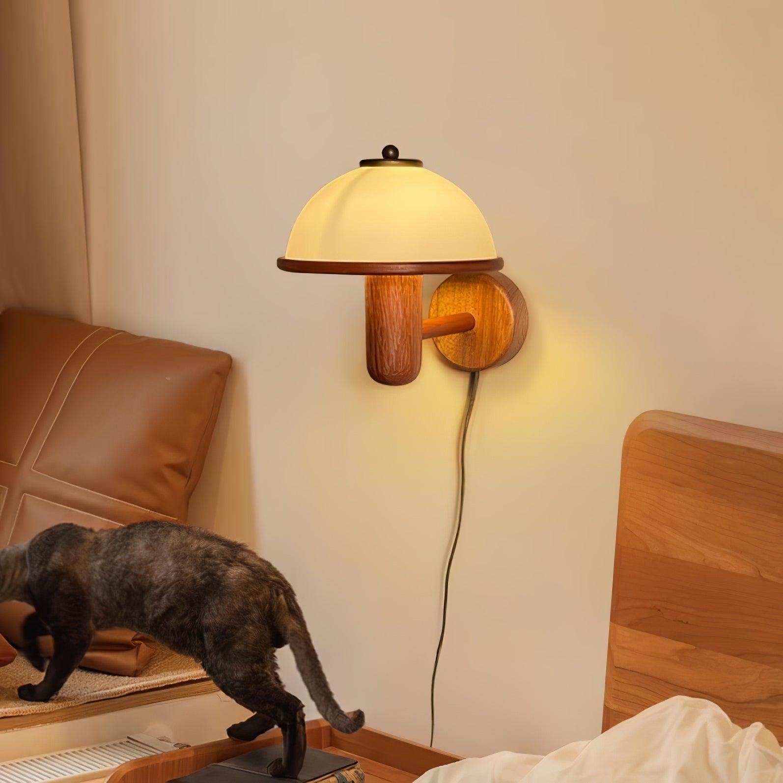 Lámpara de Pared de Madera de Roble con Pantalla Blanca - Aplique Pared Elegante para Iluminación Acogedora en Salón o Dormitorio 1