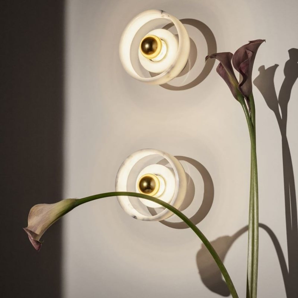 Lámpara de Pared de Mármol Blanco Moderno – Aplique de Pared Elegante para Interiores, 11 cm Diámetro, Compatible con E26/E27 2