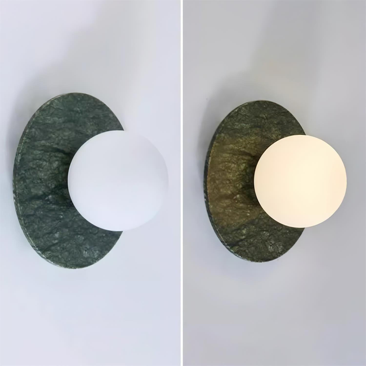 Lámpara de Pared de Mármol Verde con Esfera de Vidrio Opalino – Diseño Contemporáneo y Elegante 7