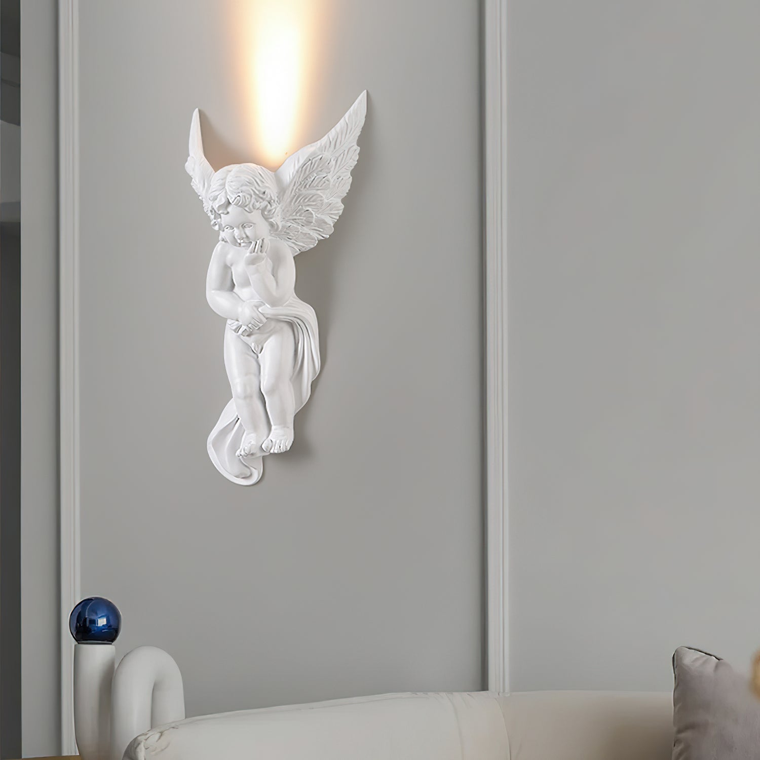 Lámpara de Pared de Resina Blanca con Luz Cálida – Aplique Pared Elegante para Interior, Diseño Francés 2