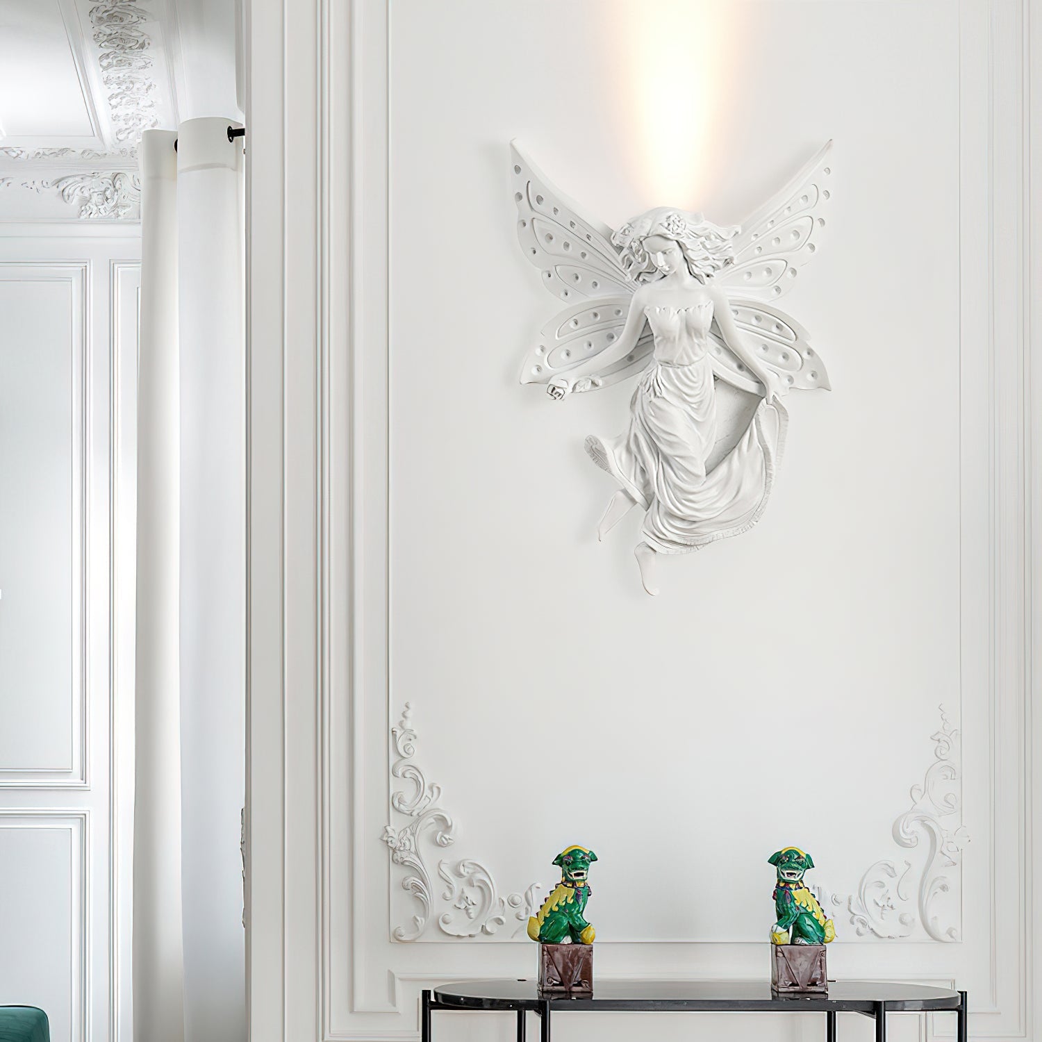 Lámpara de Pared de Resina Blanca con Luz Cálida – Aplique Pared Elegante para Interior, Diseño Francés 3