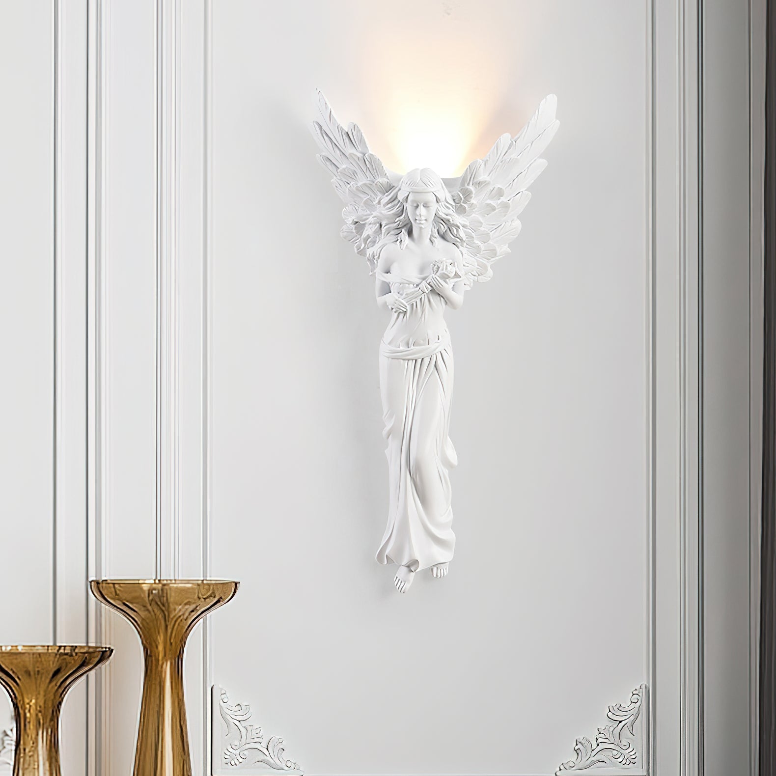 Lámpara de Pared de Resina Blanca con Luz Cálida – Aplique Pared Elegante para Interior, Diseño Francés 5