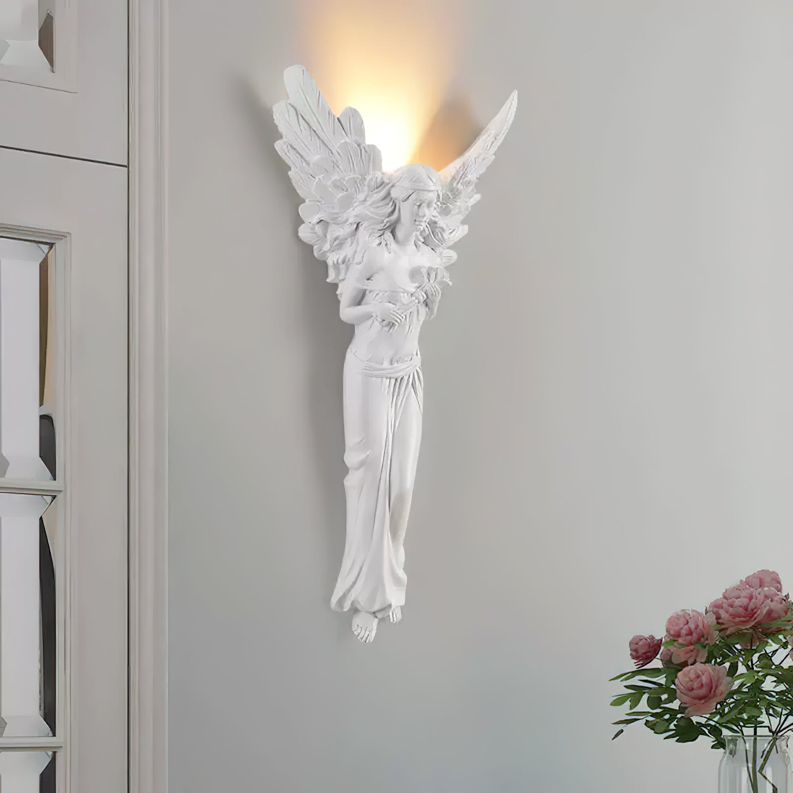 Lámpara de Pared de Resina Blanca con Luz Cálida – Aplique Pared Elegante para Interior, Diseño Francés 7