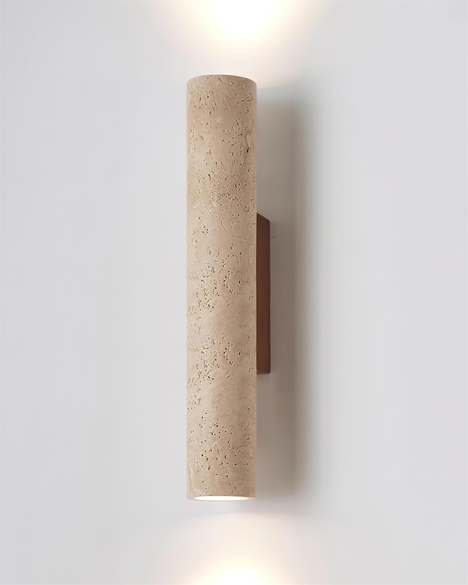 Lámpara de Pared de Travertino Beige con Base de Madera – Diseño Minimalista y Elegante 3