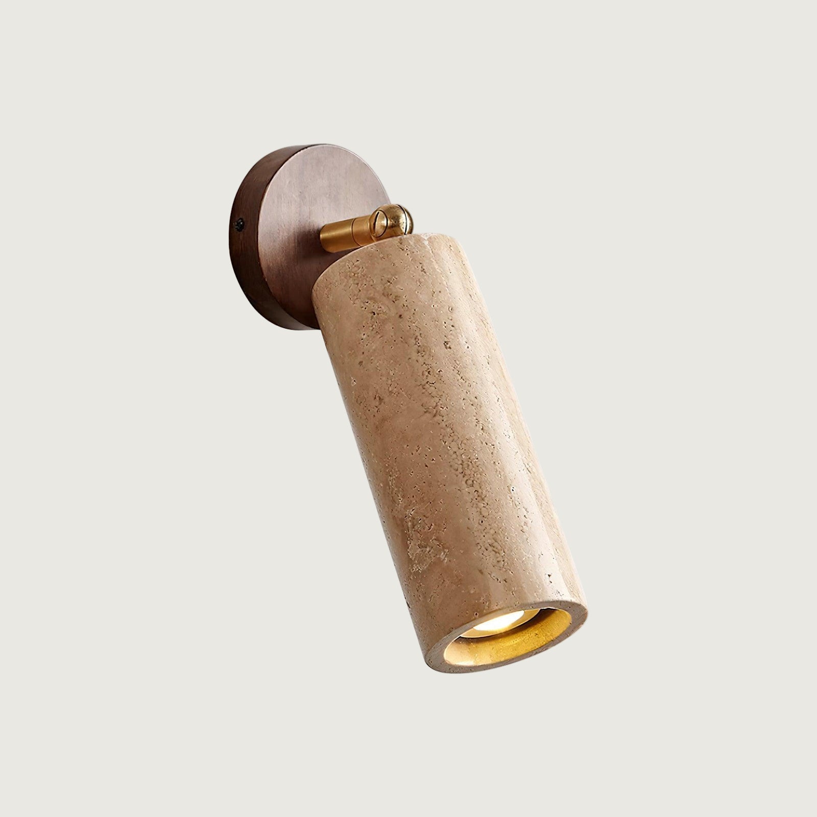 Lámpara de Pared de Travertino Mireille con Base de Madera y Metal Dorado 1